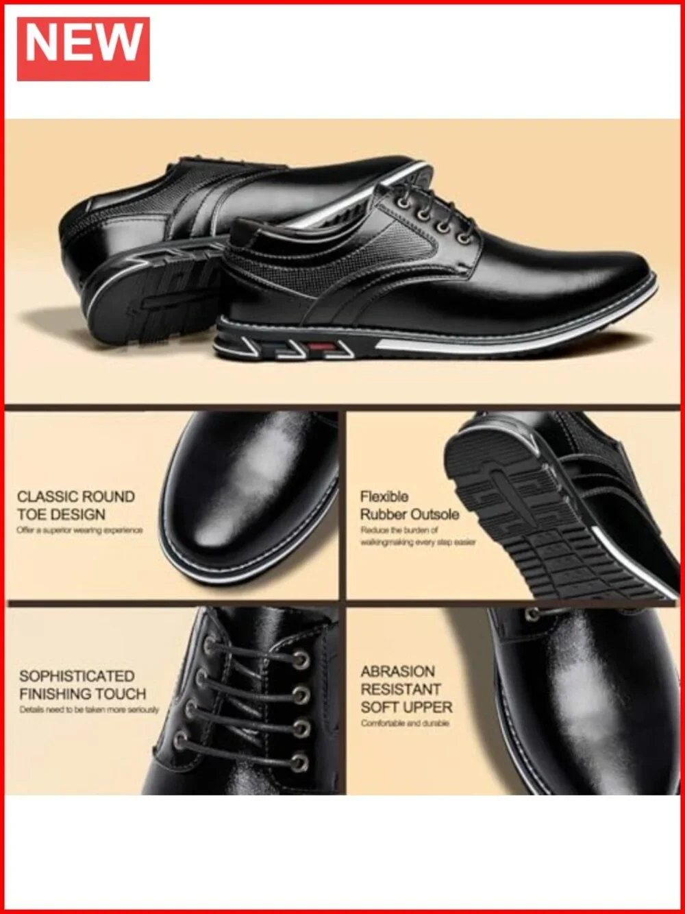 Men's PU Leather Oxfords Dress Shoes Business Casual Lace Up Comfort